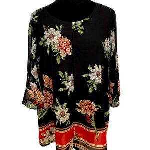 Est. 1946 Womens Floral Black Sheer Top Size L 100% Polyester Whimsigoth Fairy